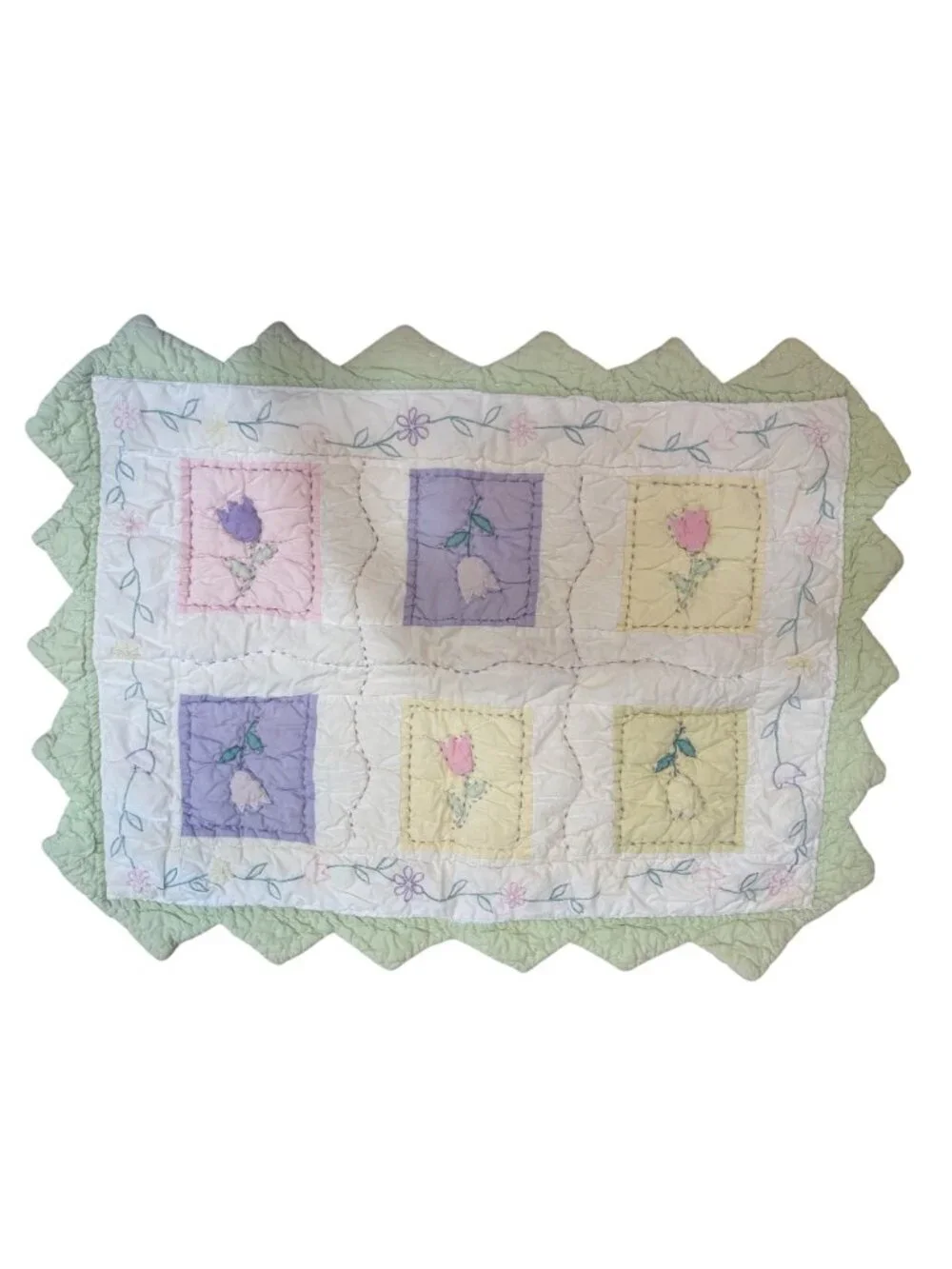 Pottery Barn Kids Floral Pastel Quilted Standard Pillow Sham Set of 2 Vintage